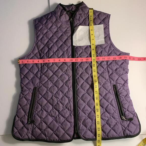 Eddie Bauer Purple Black Premium Goose Down Quilted Vest Size Large Woman’s - Picture 5 of 5